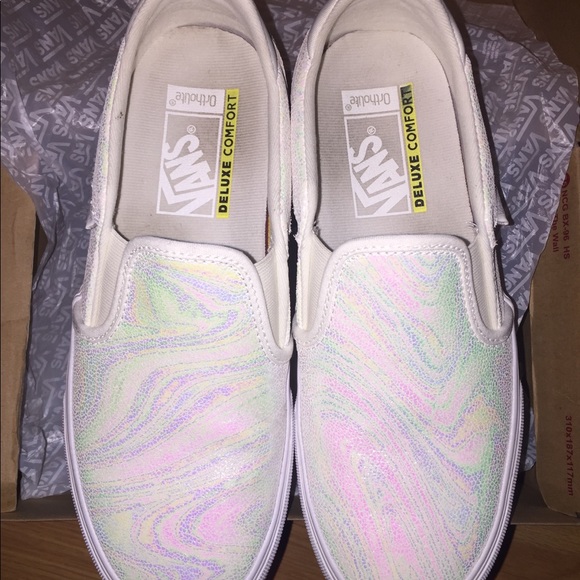 Vans Shoes - Vans W 7.5 white swirl iridescent slip ons shoes